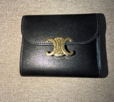 Celine Triomphe Trifold Wallet Black Used Authentic