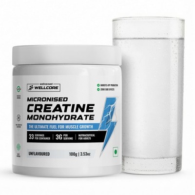 Wellcore Pure Micronised Creatine Powder 33 Servings Unflavoured For Enhanced
