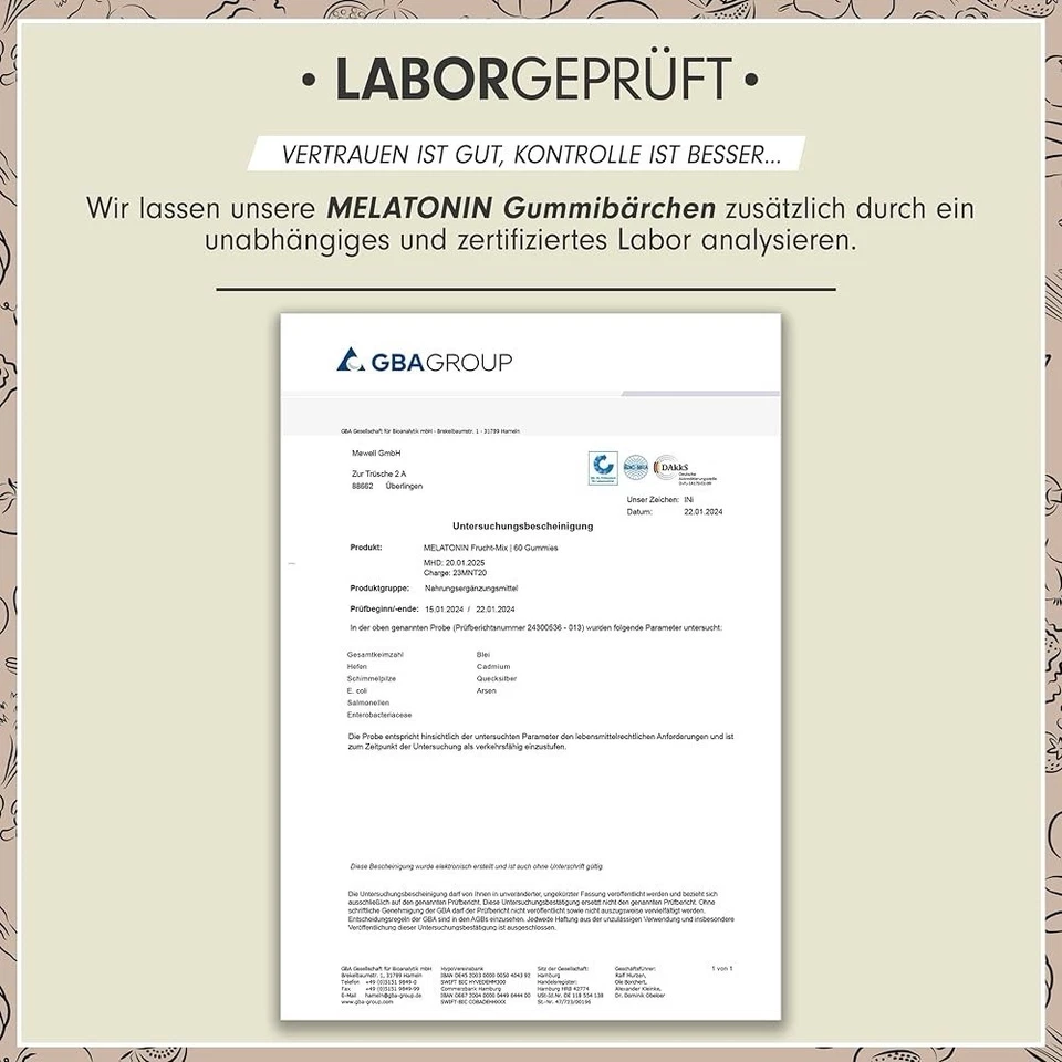Melatonin Gummies 60 Stück 0,5 mg, Fruchtmix, zuckerfrei, vegan, Made in Germany - Bild 3 von 4