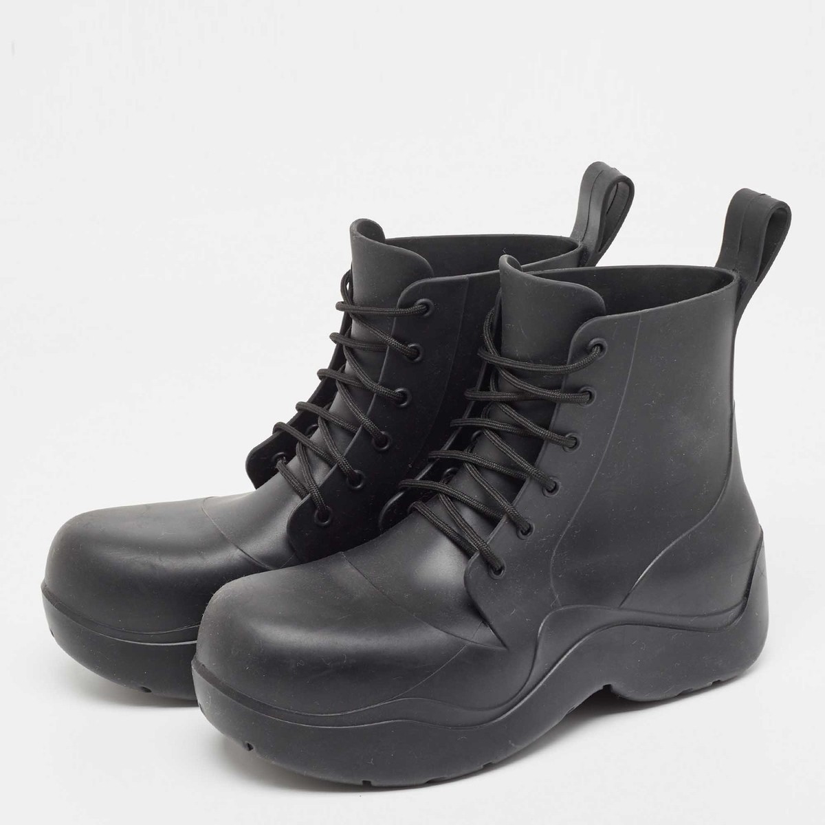 靴 bottega veneta puddle boots 41 Bottega Veneta Black Rubber Lace Up Puddle Boots Size 41 | eBay