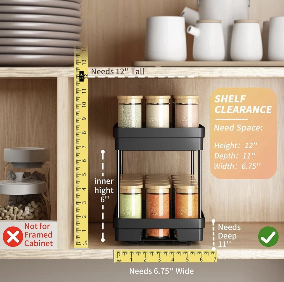 Paquete de 2 organizadores de especias extraíbles 2 niveles negro - A0031 Foto 2 de 4