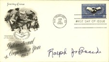 RALPH J. BUNCHE - FIRST DAY COVER SIGNED