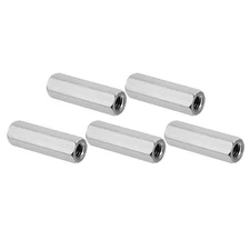 5Pcs 1/4"-20 UNC 1.38" Length 304 Stainless Steel Hex Coupling Nuts Connector