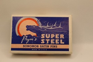 Vintage Prym's Super Steel Sonomor Satin Pins W/Elk Cover U.S.A.