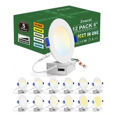 12 Pack 6 Inch 5CCT Ultra-Thin LED Recessed Ceiling Light with Junction Box, ...