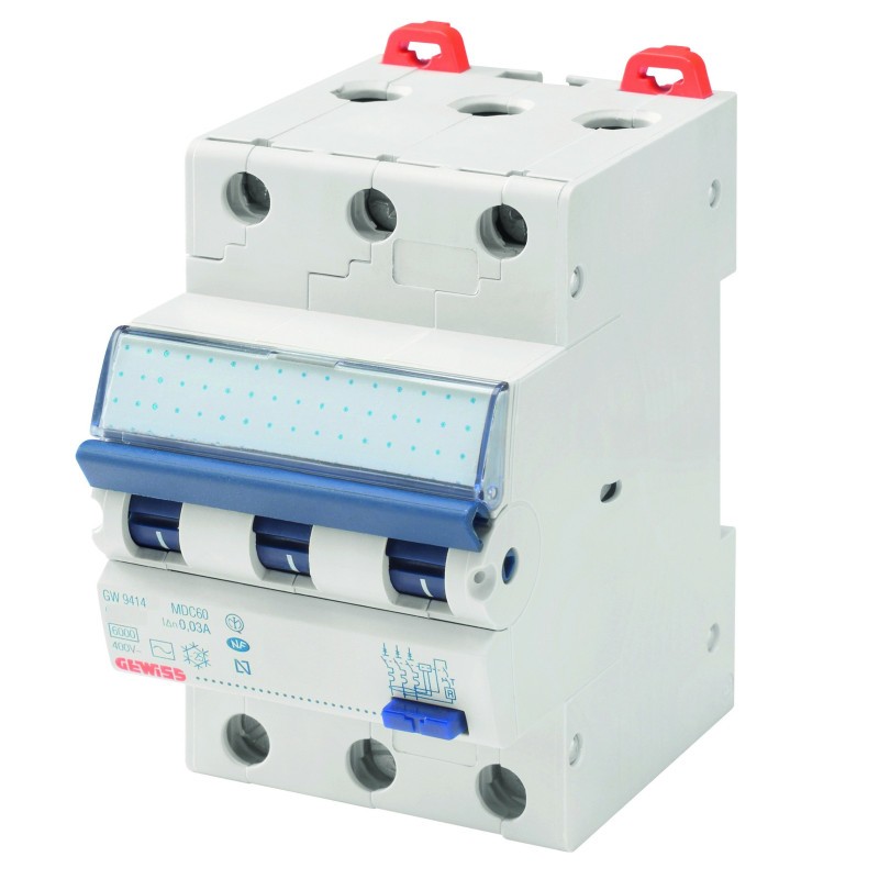 Disjoncteur 3P Gewiss C10 MDC60 avec pouvoir de coupure 6kA et bloc différentiel compact