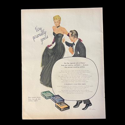 1946 Kotex Sanitary Napkin & Du Pont Cellophane Magazine Double AD Full Page VTG