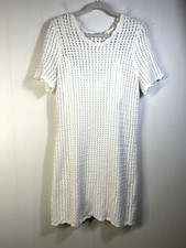 Gap Crochet Mini Dress Short Sleeve Off White Size Large Scalloped Coastal New