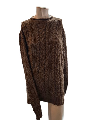 Polo Ralph Lauren Men's Sweater Extra Large Brown Cotton Hemp Vintage Cable Knit