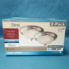New - Patriot Lighting Baxter Brushed Nickel 2 Pack Flush Mount Ceiling Lights