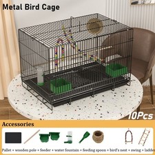 Image of 58cm Large Bird Cage with Perches, Food Bowls, Swing, Black Bird Cage for Canary