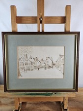 LYGON ARMS BROADWAY COTSWOLDS BY LIZ TAYLOR ORIGINAL INK DRAWING 1986 SIGNED
