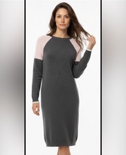 ELIZA J Dress Sweater Gray Pink Knit Career Shift Classic Preppy Crew Small