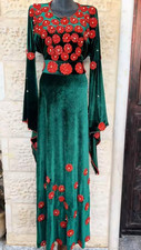 Vintage Palestinian Handmade Stitches Embroidery Fabric Wedding Dress Thoub