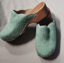 Woody Clogs Schuhe Fell Grün Gr. 36 Neu mit Karton