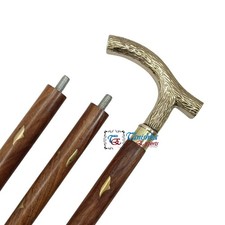 Victorian Style Designer Brass Handle Cane Vintage Nautical Wooden Walking Stick