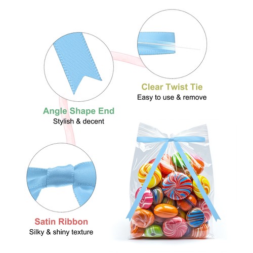 50 Pcs 5x7" Twist Tie Bows Satin Ribbon Bows Wrapping Bows Light Blue - Afbeelding 4 van 7