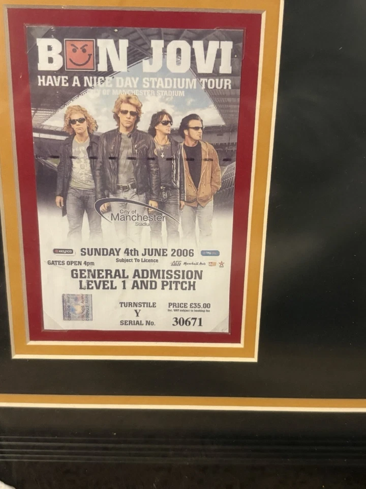 Póster y entradas enmarcadas Bon Jovi 2006 2008 2013 Tours Manchester raro Foto 4 de 4