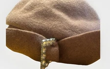 Glenover Henry Pollak Inc New York Beige Lady Wool Pill Box Hat w/ Bow & Rhin