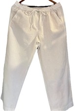 Talbots Linen Pants Sz 14 Petite White Wide Straight Leg Elastic Waist Unlined
