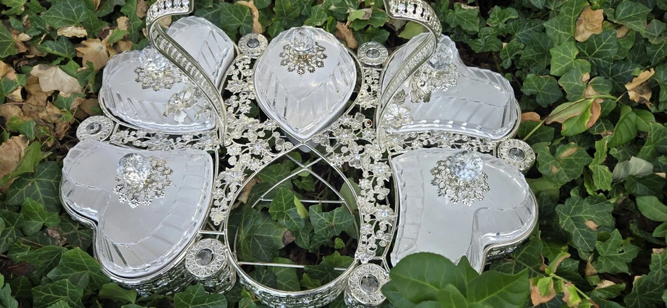 Sectional Serving Tray w/ 6 Snack Dish Dip Bowls  Filigree Dessert Platter Heart - Image 2 of 4