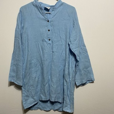 CALIFORNIA THREADS Tunic Small 100% Linen Longline Boho USA Coastal MSRP $70