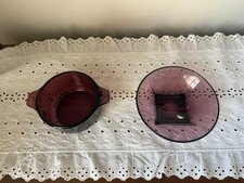 Vtg 80s Amethyst Small Baking Dish Casserole 4" Diameter Mexico and other bowl