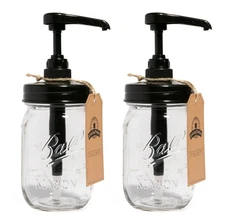Mason Jar Syrup Dispenser - Set of 2 – 16 oz Ball Jars with Rust-Proof, Leak-...
