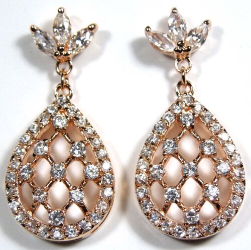 14kt Rose Gold Plated 925 Sterling Silver Cubic Zirconia Teardrop Post Earrings - Picture 1 of 2