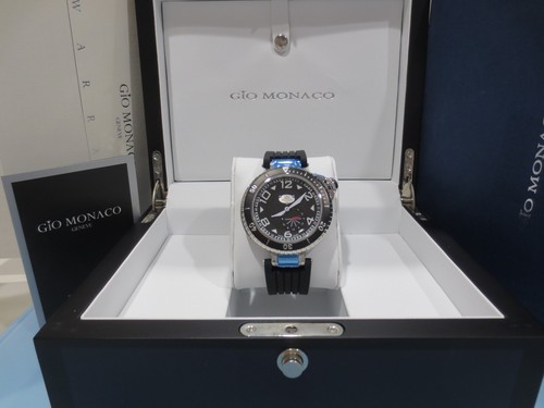 Orologio Gio Monaco Uomo 641 Poseidon Quadrante Nero Sub Secondo Acciaio e Nero PVD - Foto 3 di 10