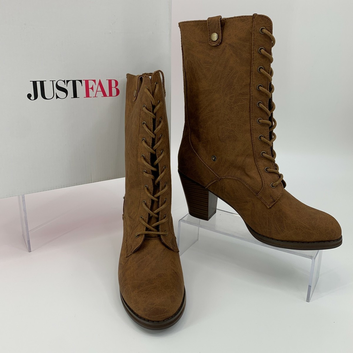 JustFab Juhi Boots Women Size Cognac Fold Up/Down Fleece Lined