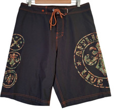 Affliction Board Shorts Men's 33 Black Swim Trunks Y2K MMA Skater Drawstring