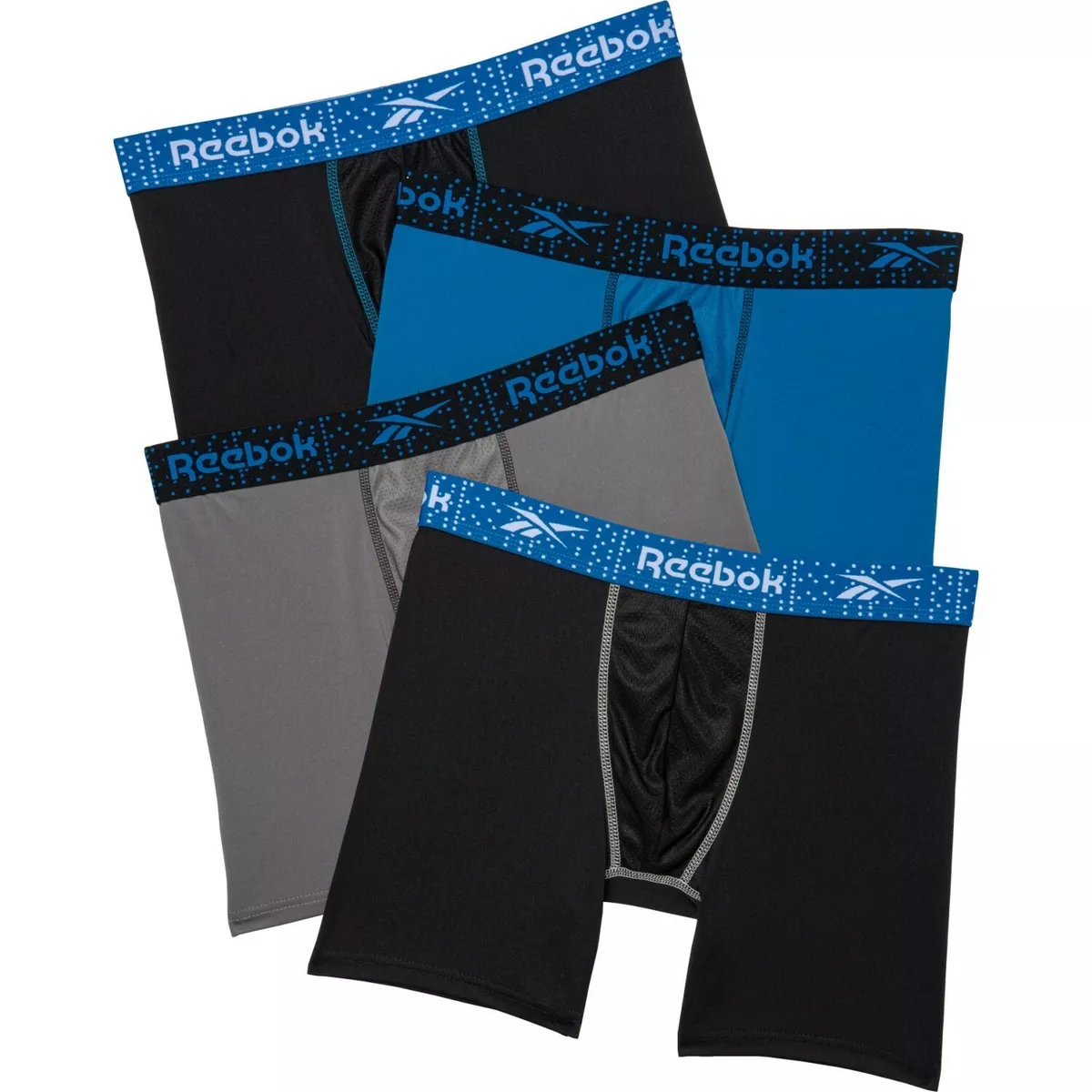 4 Pack REEBOK Men STRETCH PERFORMANCE BOXER BRIEFS BLACK MEDIUM 32