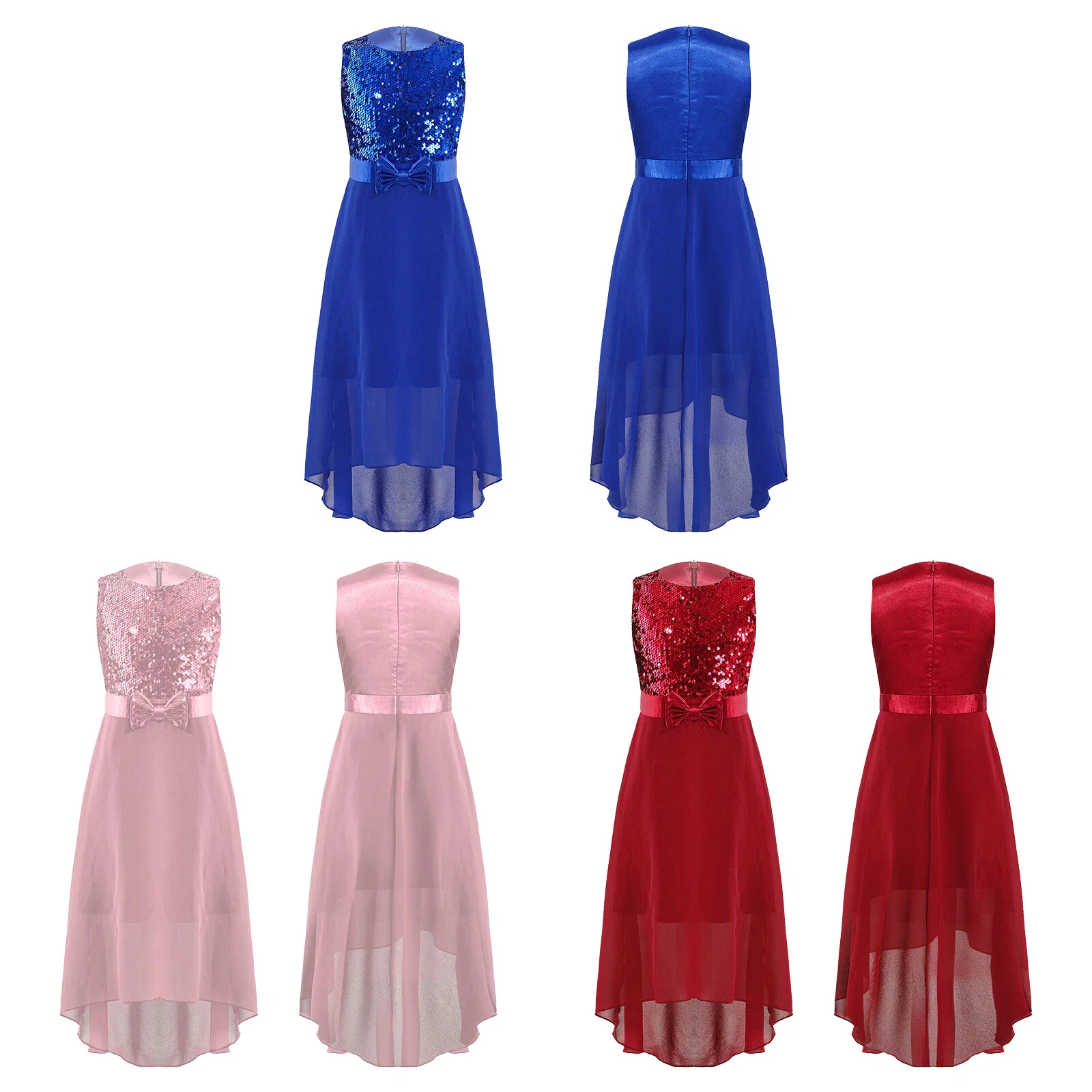 New Pink Party Wear High Low Flower Girl Dresses Wedding Princess Kids Clothes