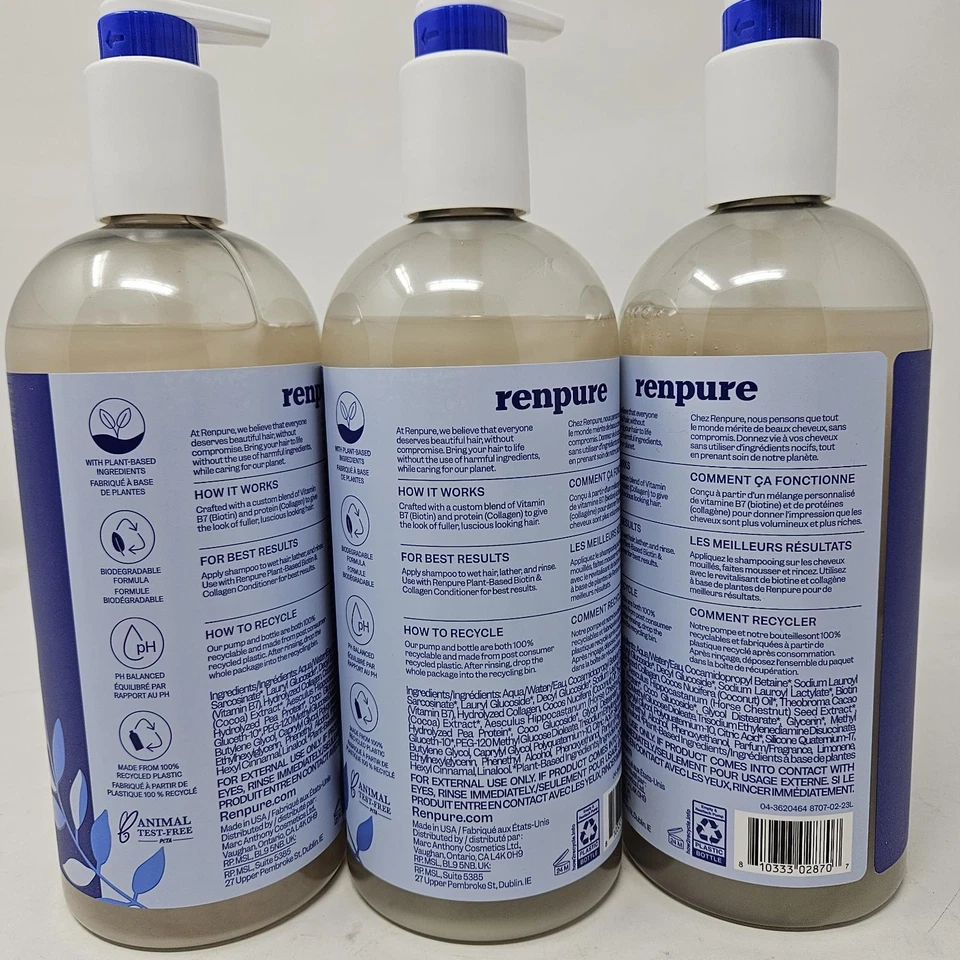 Lot of 3 - Renpure - Plant Based Biotin and Collagen Thickening Volume Shampoo - Image 2 of 2