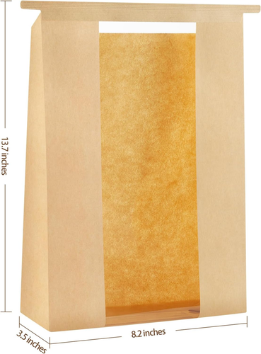 100 PCS Large Paper Bread Bags, 13.7 X 8.2 X 3.5 Inches Bakery Bags with Window, - Picture 2 of 12