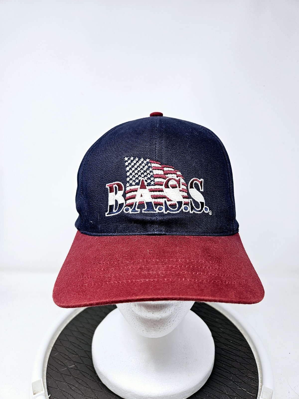 Vintage Bass Hat Cap Strapback Blue Limited Edition 2000 USA Flag Fish Outdoor