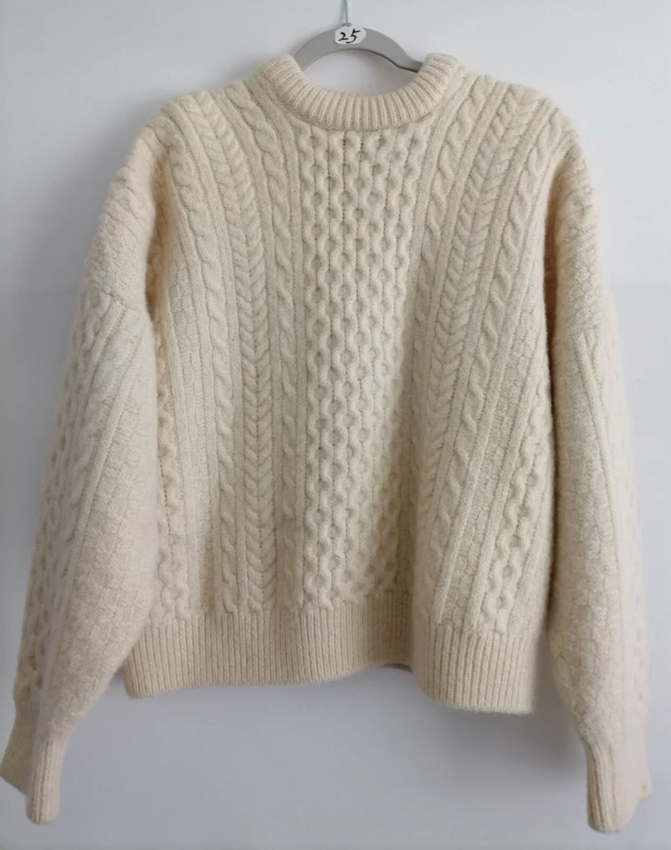 Latchfords Of Ireland Mens XL Ivory Sweater Wool Cable Knit Crew Neck