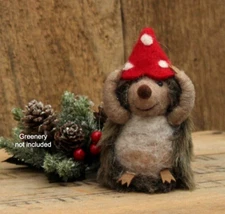 Felted HEDGEHOG with MUSHROOM Hat -- Christmas Ornament