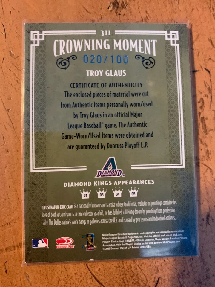 2005 Diamond Kings Materials Framed Blue #311 Troy Glaus Bat-Bat/100 - Image 2 of 2