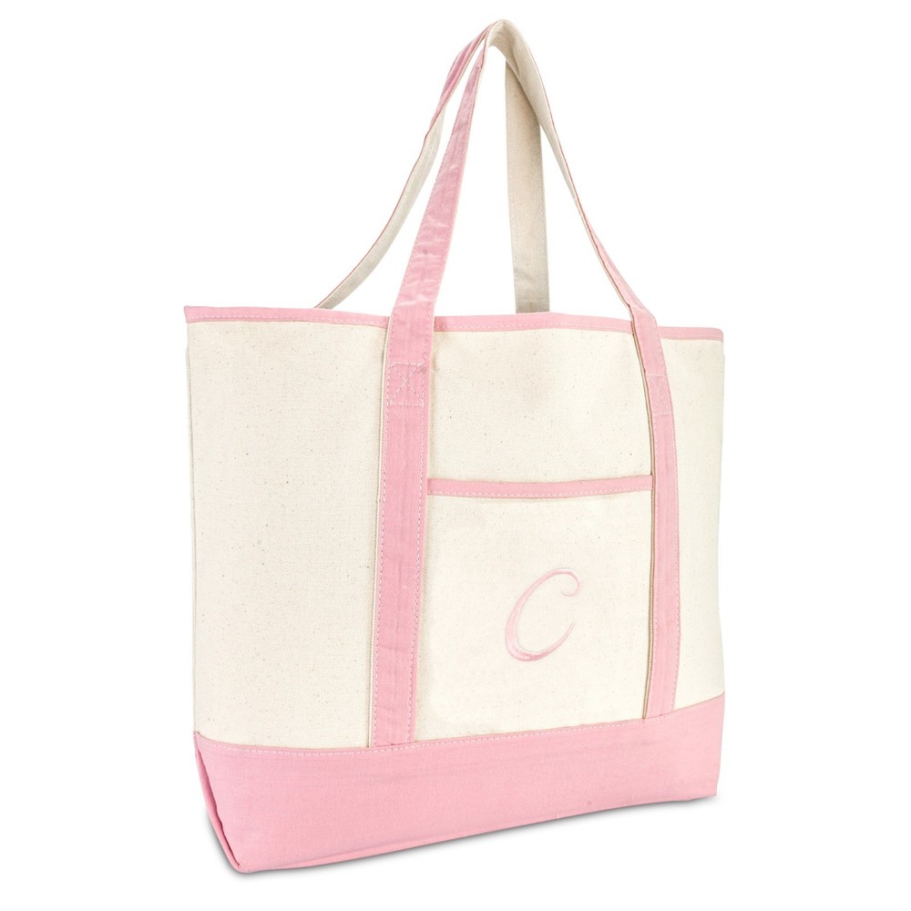 DALIX Womens Cotton Canvas Large Monogram Tote Shoulder Bag Pink A-Z