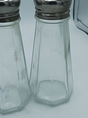 Salz-/Pfefferstreuer glattes Glas Achteckform Edelstahldeckel 4,5" Vintage  - Bild 5 von 7