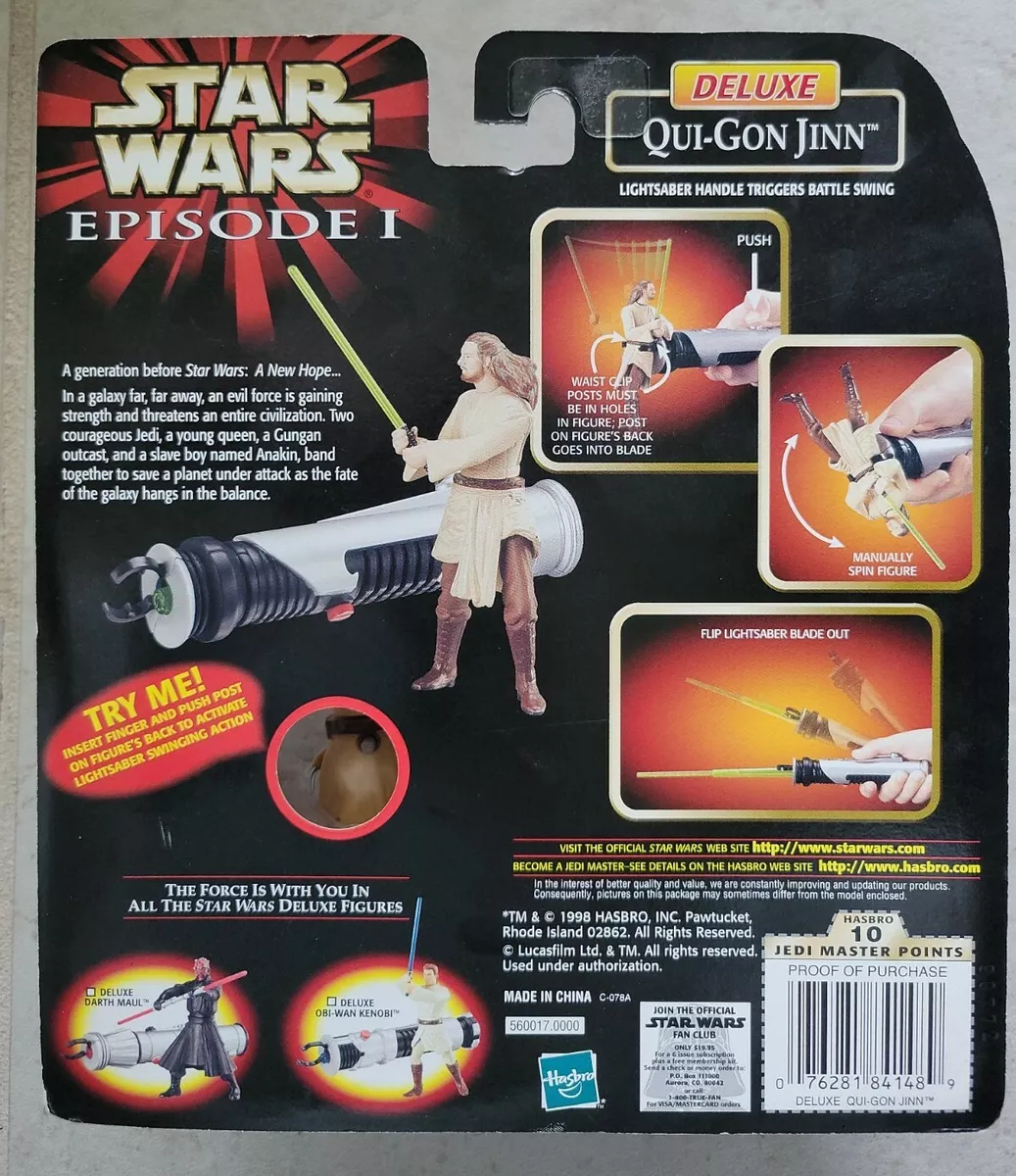 Star Wars Episode I Deluxe Qui-Gon Jinn Light Saber Swinging Action Figure  