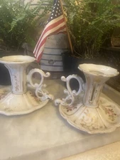 Pair Porcelain CANDLESTICKS, Old Paris Chamber Candle Holders