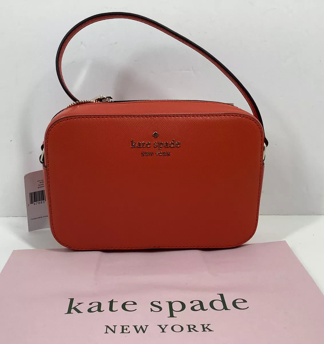 New kate spade Saffiano Mini Leather Camera Clutch Crossbody Bag Purse Orange