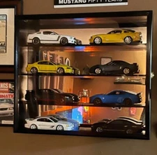 ​1/18 Scale Diecast Car Display Case Hardwood Cabinet Box Mirrored Back Shelves