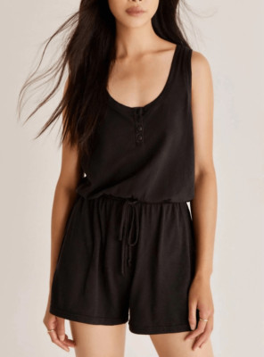 Z Supply Demi Slub Romper Womens Sleeveless Scoop Neck Black Large NWOT