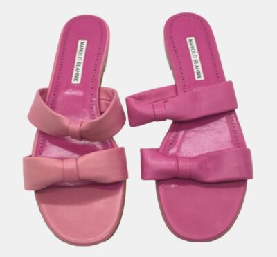 $695 Manolo Blahnik Womens Pink Pallera Knotted Slide Sandal Size US 8.5/EU 38.5