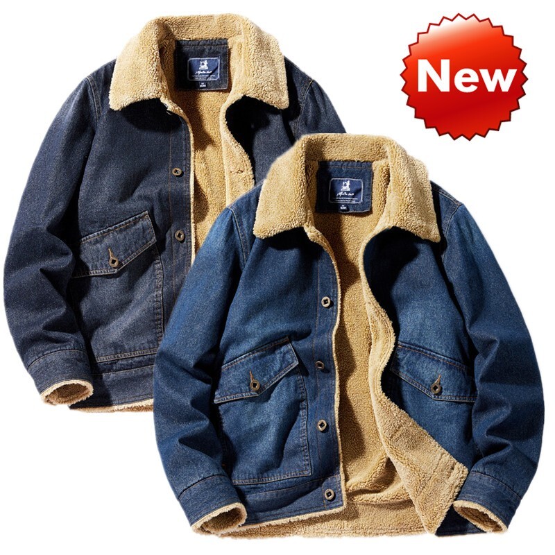 ALTRA Mens denim winter thick fur lined jacket coat fleece denim Jacket outwear XS 2XL