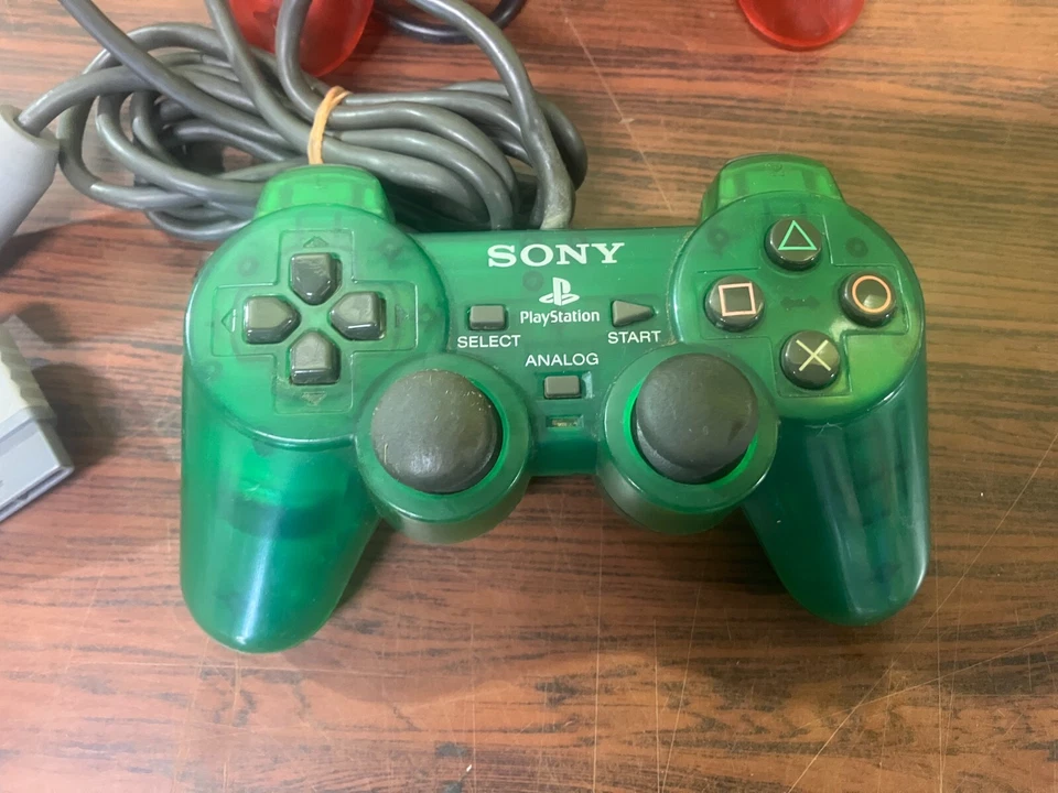 Lot of 2 Analog Controller Sony PlayStation Clear Red Green SCPH-10010 SCPH-1200 - Image 2 of 4